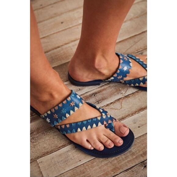 Free People Leather Bella Caia Crocheted Sandals in Blue - Picture 3 of 5